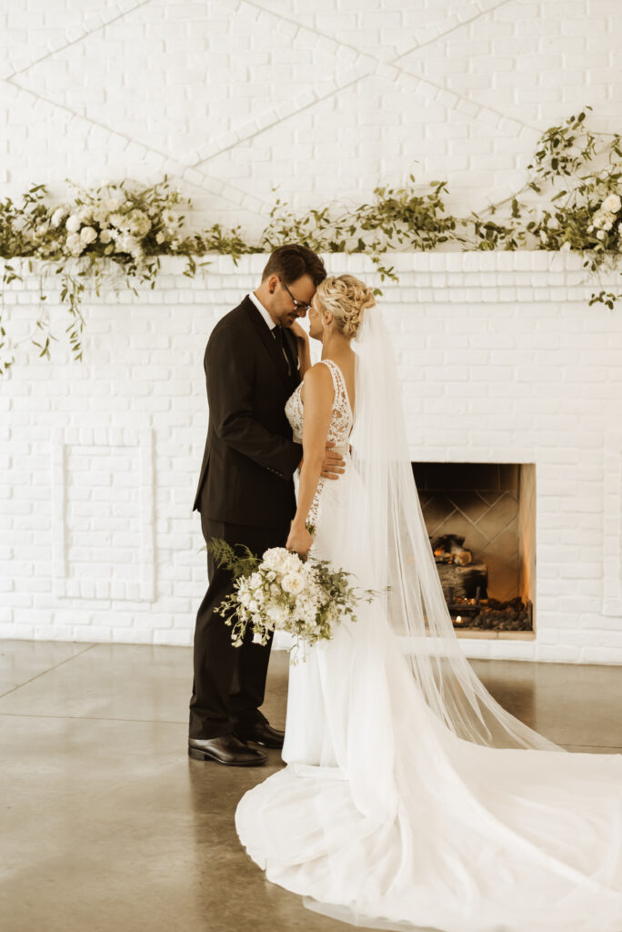 Bride and Groom in Fireside Room at the Hutton House