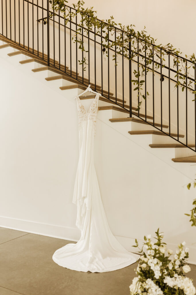 Wedding Dress on Stairs at the Hutton House
