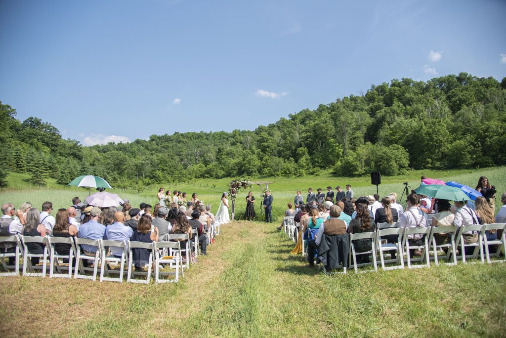 Ceremony area at the backyard wedding in Alma, Wisconsin