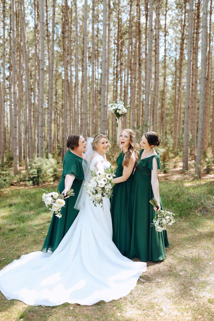 Bride and bridesmaids at pinewood wedding venue