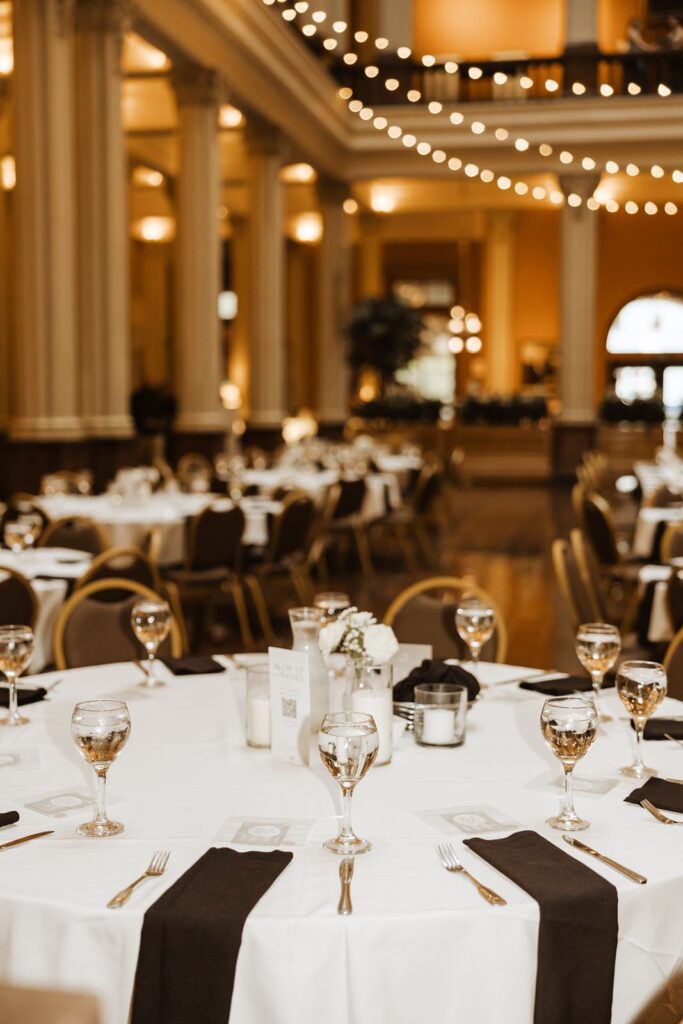 Table decor at Landmark Center wedding venue in St Paul Minnesota