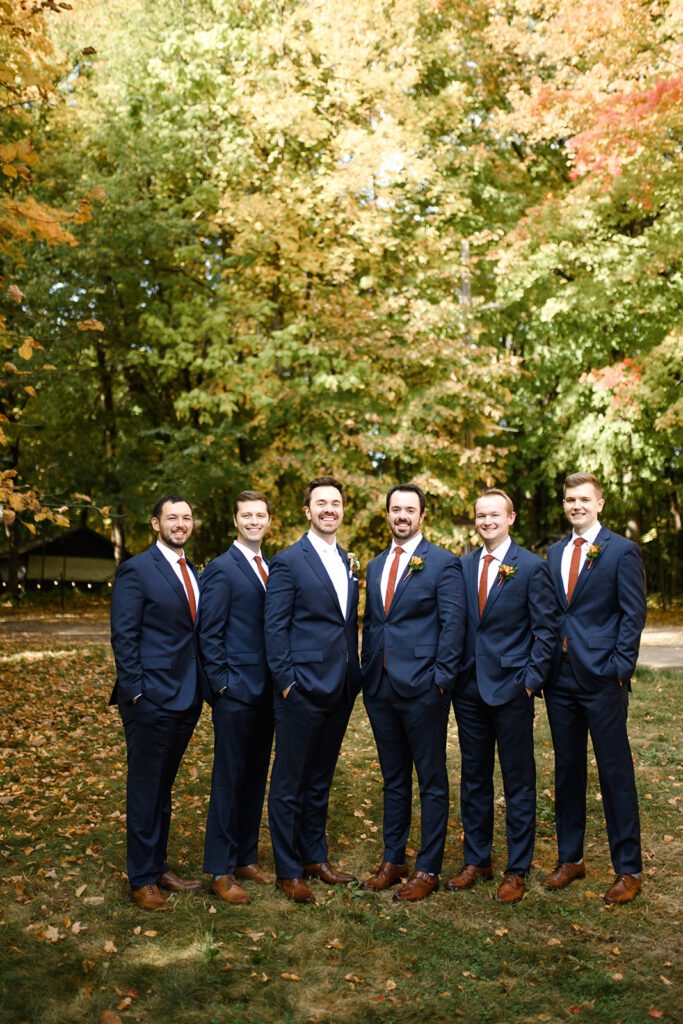 Groomsmen at Camp Fire Minnesota wedding venue