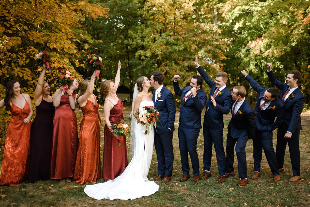 Wedding party at Camp Fire Minnesota wedding venue