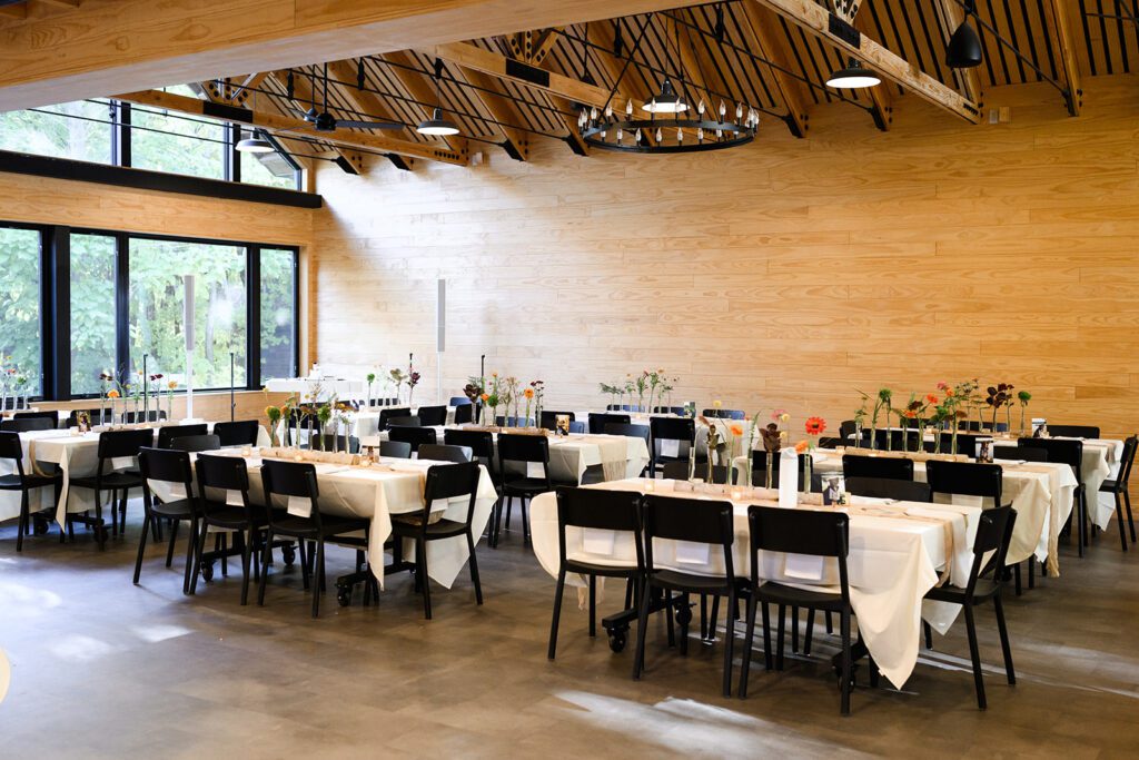 Reception space at Camp Fire Minnesota wedding venue