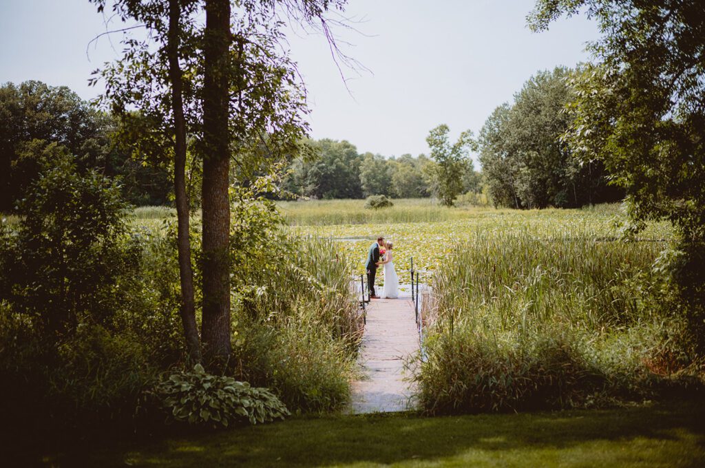 Bride and groom at Pondview Farm wedding venue in Cambridge Minnesota