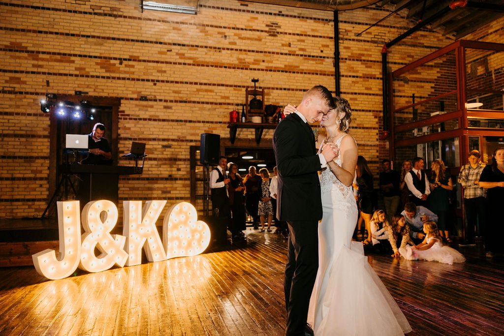 First dance at The Condensery wedding venue in Osseo Wisconsin