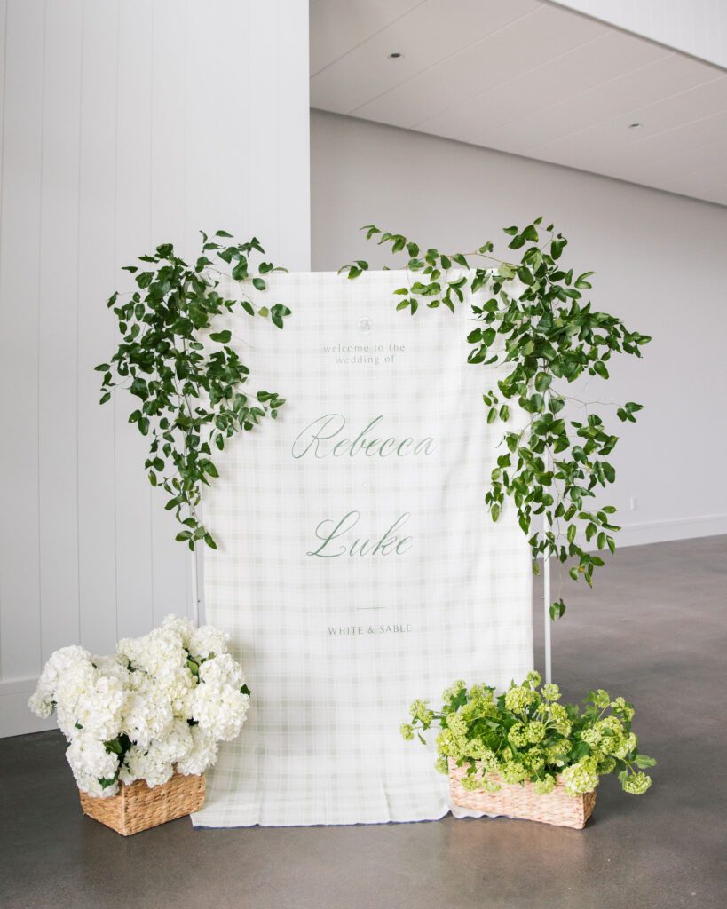 Welcome sign at White & Sable wedding venue in Ham Lake Minnesota