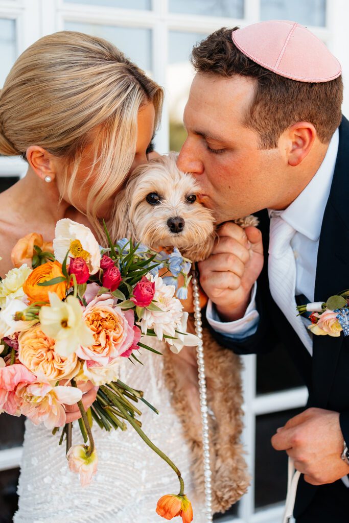 Bride and groom with dog at Edward Anne Estate at Bavaria Downs