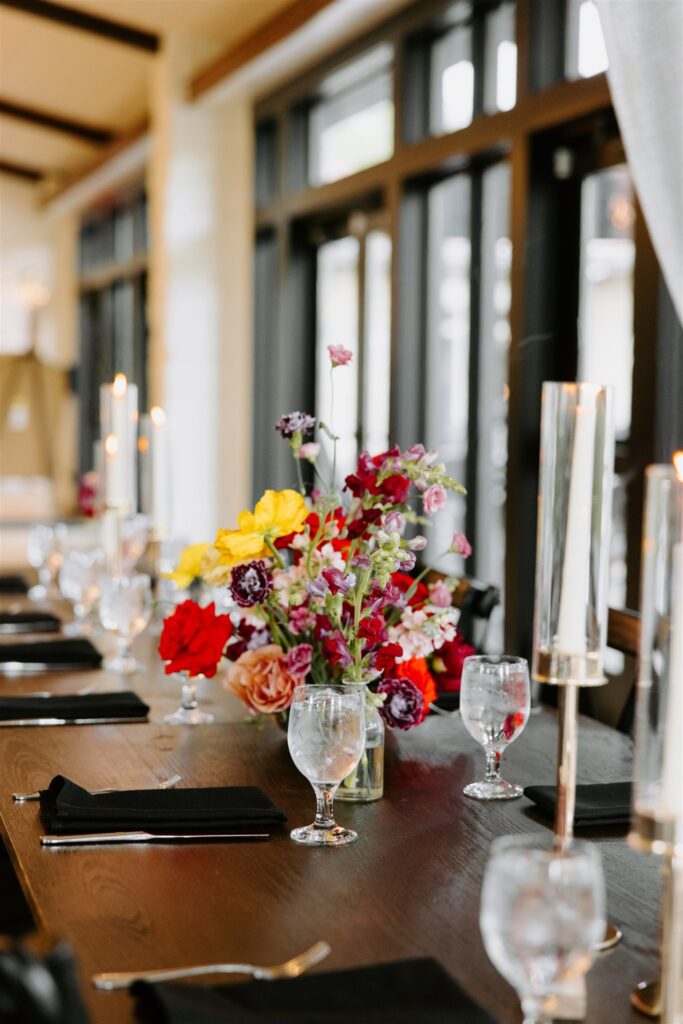 Table decor at Belle Ame Vineyard wedding venue in River Falls Wisconsin