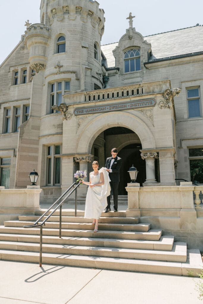 Bride and groom at The American Swedish Institute in Minneapolis Minnesota